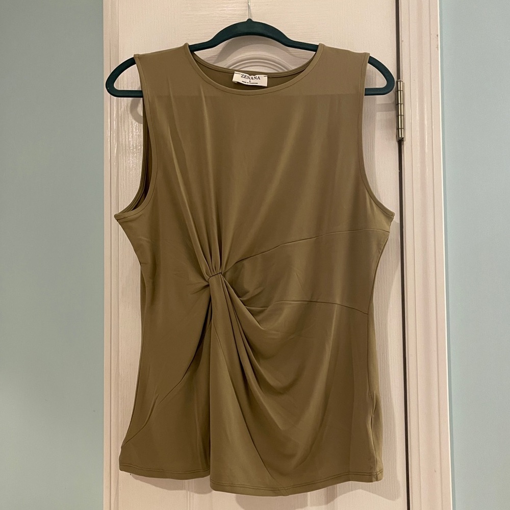 Zenana Twist Knot Sleeveless Top in Sage